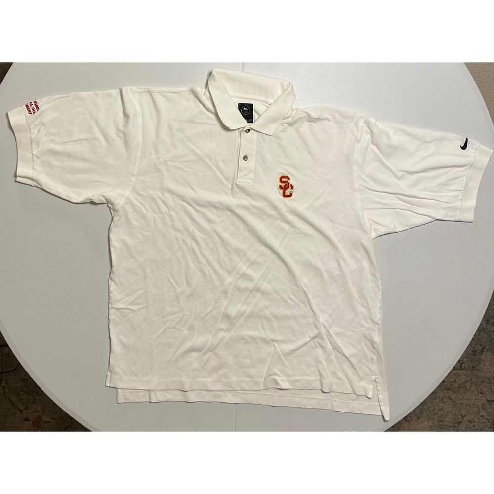 VTG Y2K USC TrojansNike‎ Golf Polo White Henry Bibby Tournament Mens Lt
